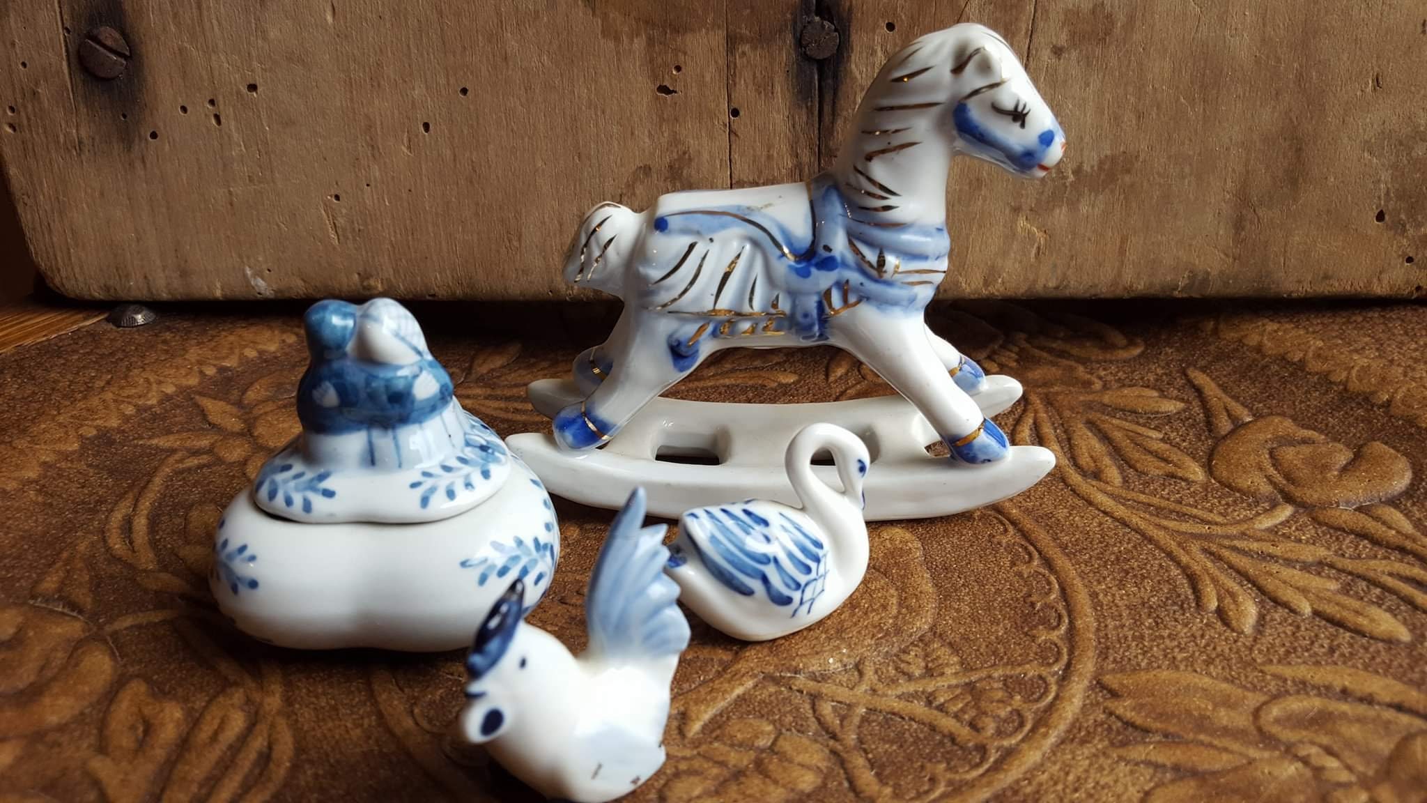 Lot of 4 Miniatures Pottery Ceramics. Blue / White Figurines. Etsy UK