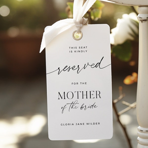 Reserved Seating Tag & Sign Ceremony Wedding Sign Template, Elegant Reserved for Family, Simple Minimalist Instant Download 8x10 5x7 - BAS01