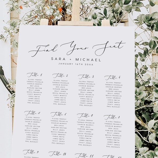 Printable Find Your Seat Wedding Sign INSTANT DOWNLOAD Printable Seating Chart, Seating Plan, Printable, Classic Minimal - BAS03