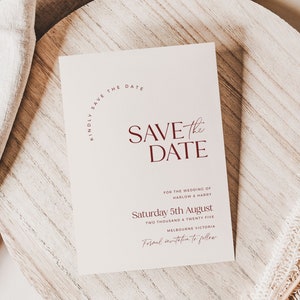 Creme Save The Date Karte, druckbare Ivory Hochzeitseinladung, einfache moderne Save the Date, bearbeitbare klassisch elegante Einladung 15x7 - HLW13