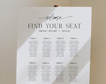 Minimalist Wedding Seating Chart Template INSTANT DOWNLOAD Modern Simple Wedding Plan Sign, Printable, Find Your Seat Sign, Editable - BAS10