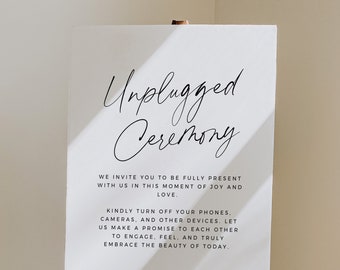 Minimalist Wedding Unplugged Ceremony Sign Template, Pick A Seat Not a Side, No devices sign, DIY Editable Welcome Sign 18x24, 24x36 - BAS01
