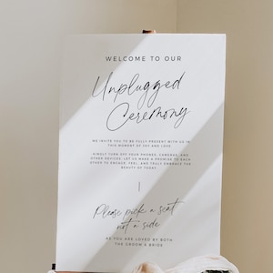 Plantilla de signo de ceremonia desconectada de boda minimalista, elija un asiento, no un lado, sin signo de dispositivos, signo de bienvenida editable DIY 18x24, 24x36 - BAS01
