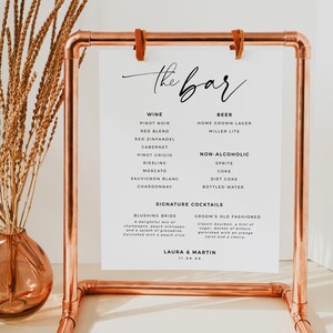 Simple Bar Menu Template, Minimalist Wedding Drink Menu, Modern Printable Wedding Drink Menu, The Bar Sign, Wedding Drinks, 5x7 8x10 - BAS01