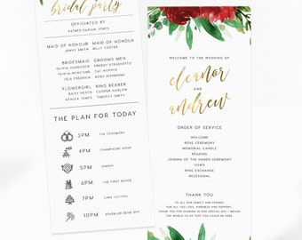 Program Fan Printable Paddle Bridal Party WD013 Templett DIY Ceremony Order of Events Editable Slim Wedding Program INSTANT DOWNLOAD