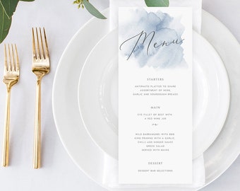 Rustic Blue Peach Gold Menu Cards Party Table Menu Card Affordable Reception Menu Cards MC527 120LB premium card stock Menu Card PRINTED