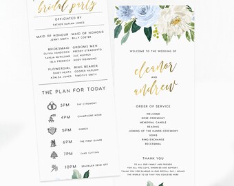 Program Fan Printable Paddle Bridal Party WD013 Templett DIY Ceremony Order of Events Editable Slim Wedding Program INSTANT DOWNLOAD