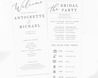 Program Fan Printable Paddle Bridal Party WD013 Templett DIY Ceremony Order of Events Editable Slim Wedding Program INSTANT DOWNLOAD
