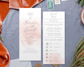 Program Fan Printable Paddle Bridal Party WD013 Templett DIY Ceremony Order of Events Editable Slim Wedding Program INSTANT DOWNLOAD