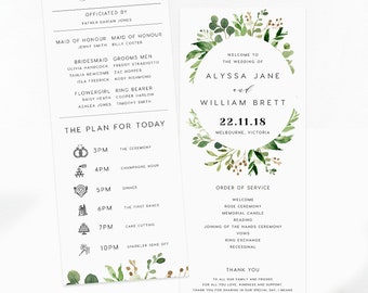 Program Fan Printable Paddle Bridal Party WD013 Templett DIY Ceremony Order of Events Editable Slim Wedding Program INSTANT DOWNLOAD