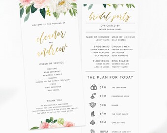 Program Fan Printable Paddle Bridal Party WD013 Templett DIY Ceremony Order of Events Editable Slim Wedding Program INSTANT DOWNLOAD