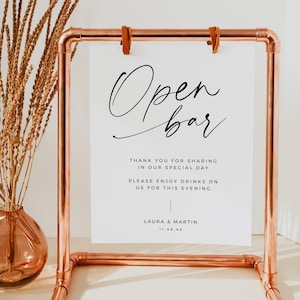 Modern Open Bar Sign, Simple Minimal Drinks Printable for Wedding, Editable Alcohol Drinks Signage, Drinks are on us sign 8x10, 5x7 - BAS01