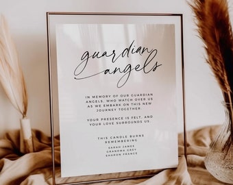 Printable Guardian Angels Sign, In Loving Memory Wedding Sign, Simple Printable Memorial Sign, Modern This Candle Burns 8x10 5x7 - BAS01