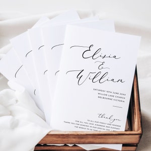 Church Wedding Printable Program, Folded Minimalist Wedding Program Template, Modern Order of Service, Catholic Ceremony, Christian - BAS03