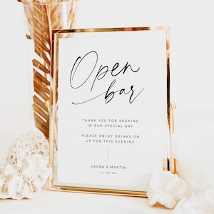 Modern Open Bar Sign, Simple Minimal Drinks Printable for Wedding, Editable Alcohol Drinks Signage, Drinks are on us sign 8x10, 5x7 - BAS01