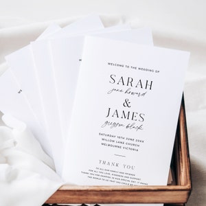 Elegant Wedding Printable Program, Folded Minimalist Wedding Program Template, Modern Order of Service, Catholic Ceremony, Christian - BAS10