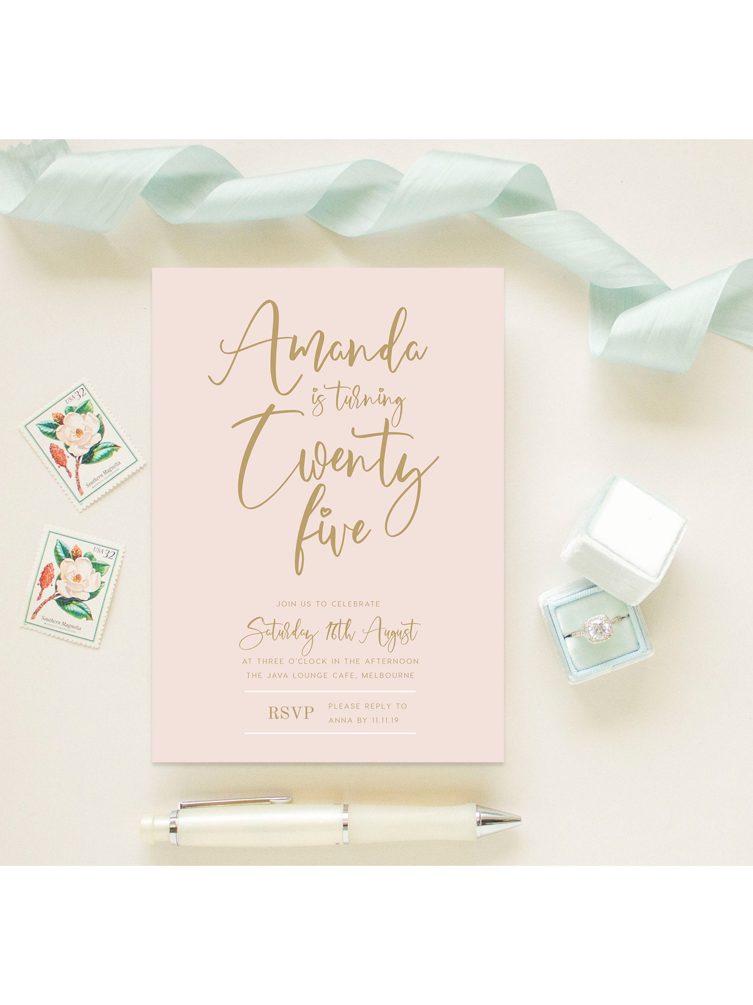 Calligraphy 25th Birthday Invite Instant Download Twenty Etsy Singapore