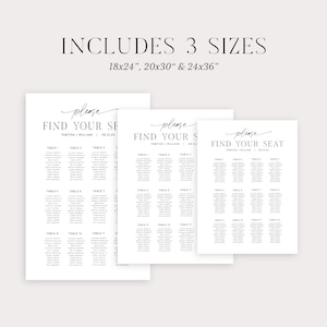 Minimalist Wedding Seating Chart Template INSTANT DOWNLOAD Modern Simple Wedding Plan Sign, Printable, Find Your Seat Sign, Editable BAS10 image 2