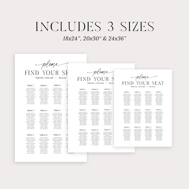 Minimalist Wedding Seating Chart Template INSTANT DOWNLOAD Modern Simple Wedding Plan Sign, Printable, Find Your Seat Sign, Editable BAS10 image 2