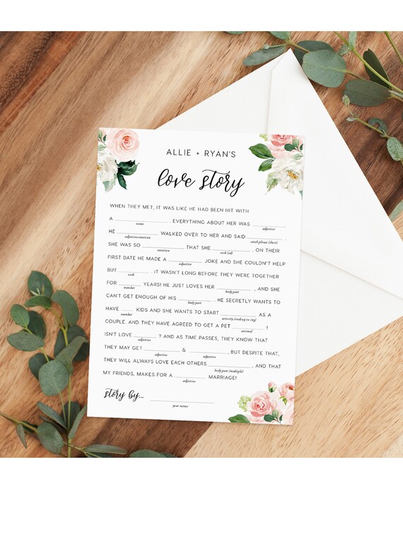 Bridal Shower Mad Libs Game Instant Download Wedding Reception Etsy