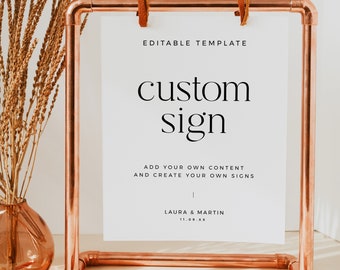 Modern Custom Sign Template, Create Your Own Sign, Elegant Editable Printable, Customizable Boho Wedding Signage 8x10 5x7 - BAS09