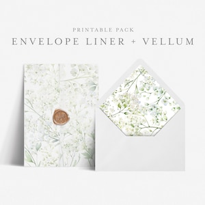 5x7 Umschlag Vorlage mit druckbare Hochzeit Pergament Overlay, Euro und quadratische Klappe, Druck zu Hause DIY, Botanisches Grün - HLW10