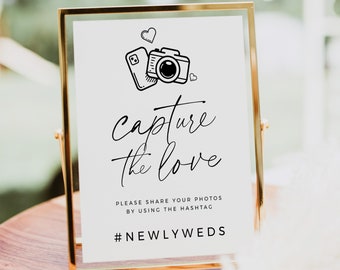 Capture The Love Hashtag Sign, Simple Printable Wedding Sign, Modern Minimalist Hashtag Sign, Share the Love 8x10 5x7 - BAS01