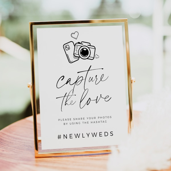 Capture The Love Hashtag Sign, Simple Printable Wedding Sign, Modern Minimalist Hashtag Sign, Share the Love 8x10 5x7 - BAS01