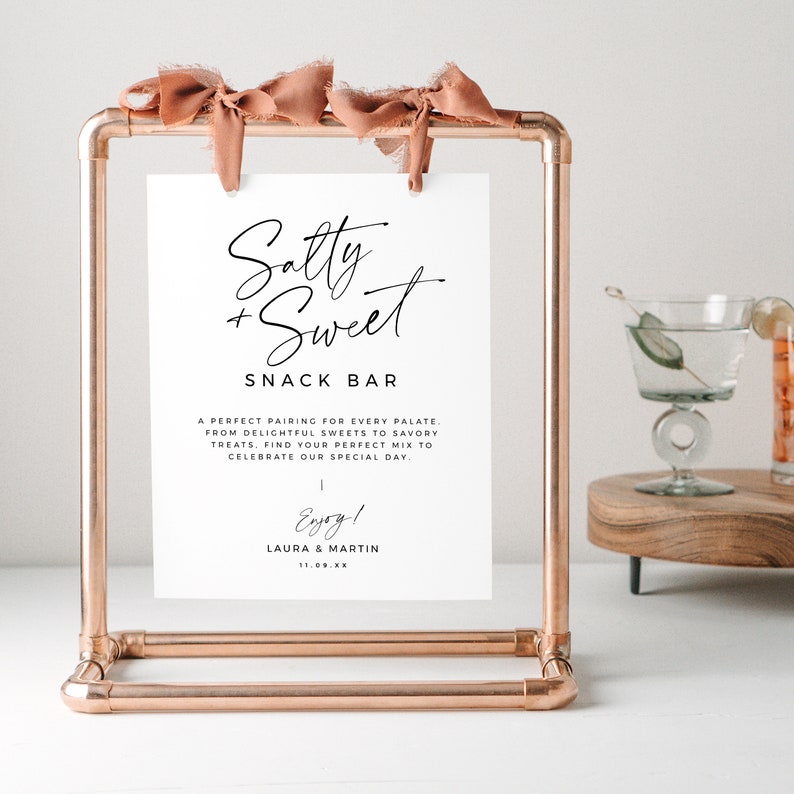 Snack Bar Sign For Wedding, Printable Wedding Salty and Sweet Sign, Minimal DIY Reception Food Table Signage 8x10 5x7 - BAS01 image 4