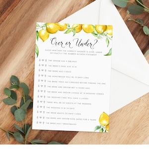 Mariage sur ou sous le jeu TÉLÉCHARGEMENT INSTANTANÉ, Jeux de douche nuptiale, Carte de jeu, Jeux de Bachelorette, Nuit de poules, Jeu de brunch, Devinettes, citrons