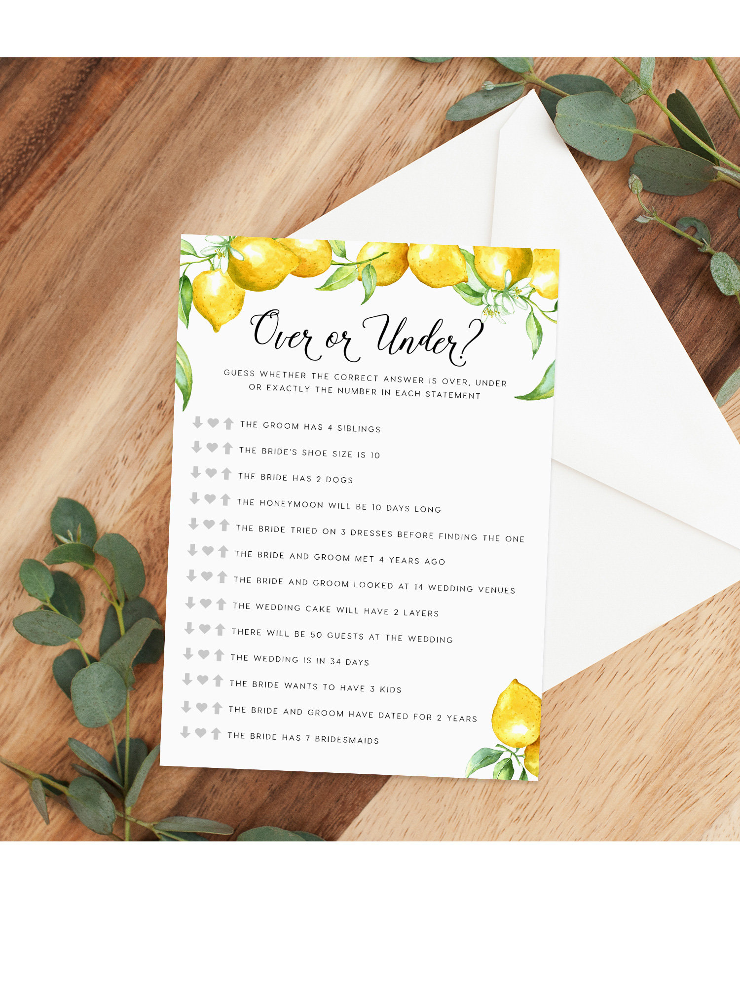 Bridal Over or Under Game INSTANT DOWNLOAD Bridal Shower Etsy