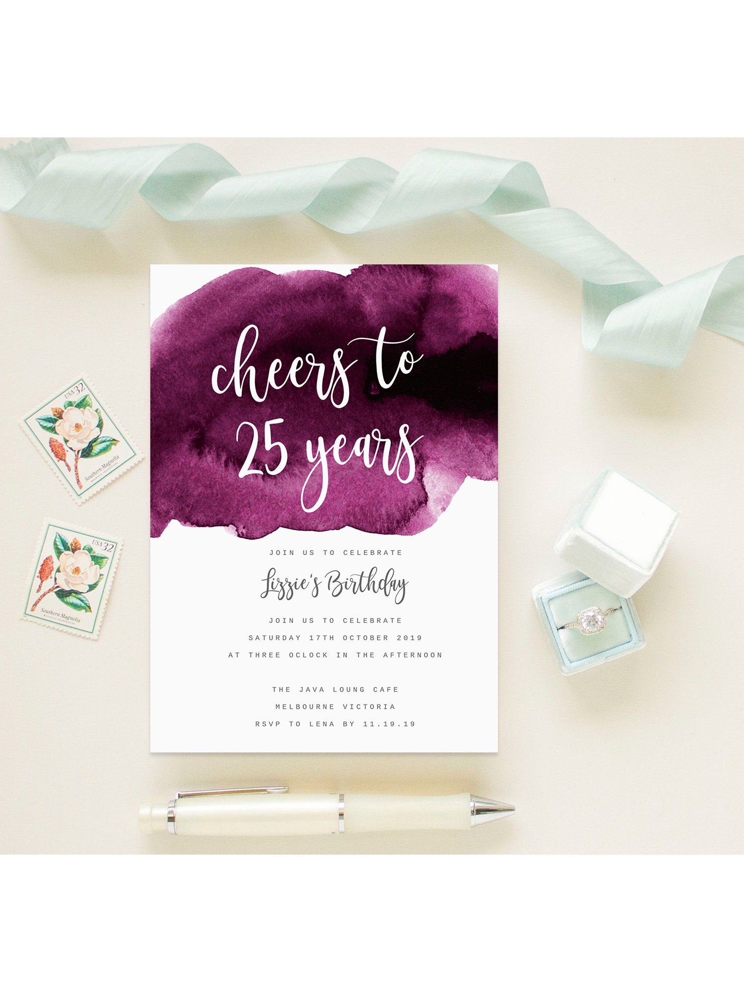 Purple 25th Birthday Invite Instant Download Twenty Fifth Etsy Hong Kong