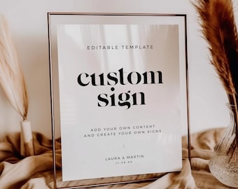 Modern Custom Sign Template, Create Your Own Sign, Elegant Editable Printable, Customizable Boho Wedding Signage 8x10 5x7 - BAS10