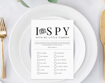 I Spy With My Little Camera Editable pdf Template, INSTANT DOWNLOAD, Wedding Favor, Wedding Reception Game, Hashtag Sign, Kids Table