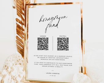 Qr Code Wedding Honeymoon Fund Printable Sign, Wishing Well Table Sign, Honeyfund Non-Traditional Wedding Gift 8x10 5x7 - BAS01