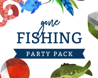 Fishing Birthday Party Pack INSTANT DOWNLOAD, Invites, Girls First birthday, Invite for girl Templett, Gone Fishing, Fishing Rod, Tackle