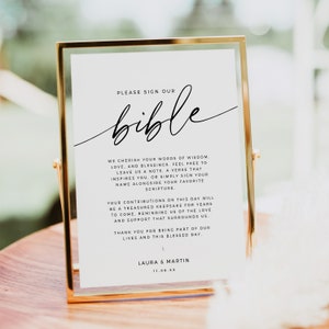 Sign Our Bible Sign, Printable Wedding Christian Guestbook, Minimal Bible Verse Sign, DIY Wedding Reception Signage 8x10 5x7 BAS01 画像 1