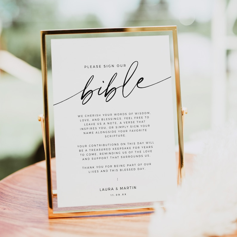 Sign Our Bible Sign, Printable Wedding Christian Guestbook, Minimal Bible Verse Sign, DIY Wedding Reception Signage 8x10 5x7 BAS01 画像 1