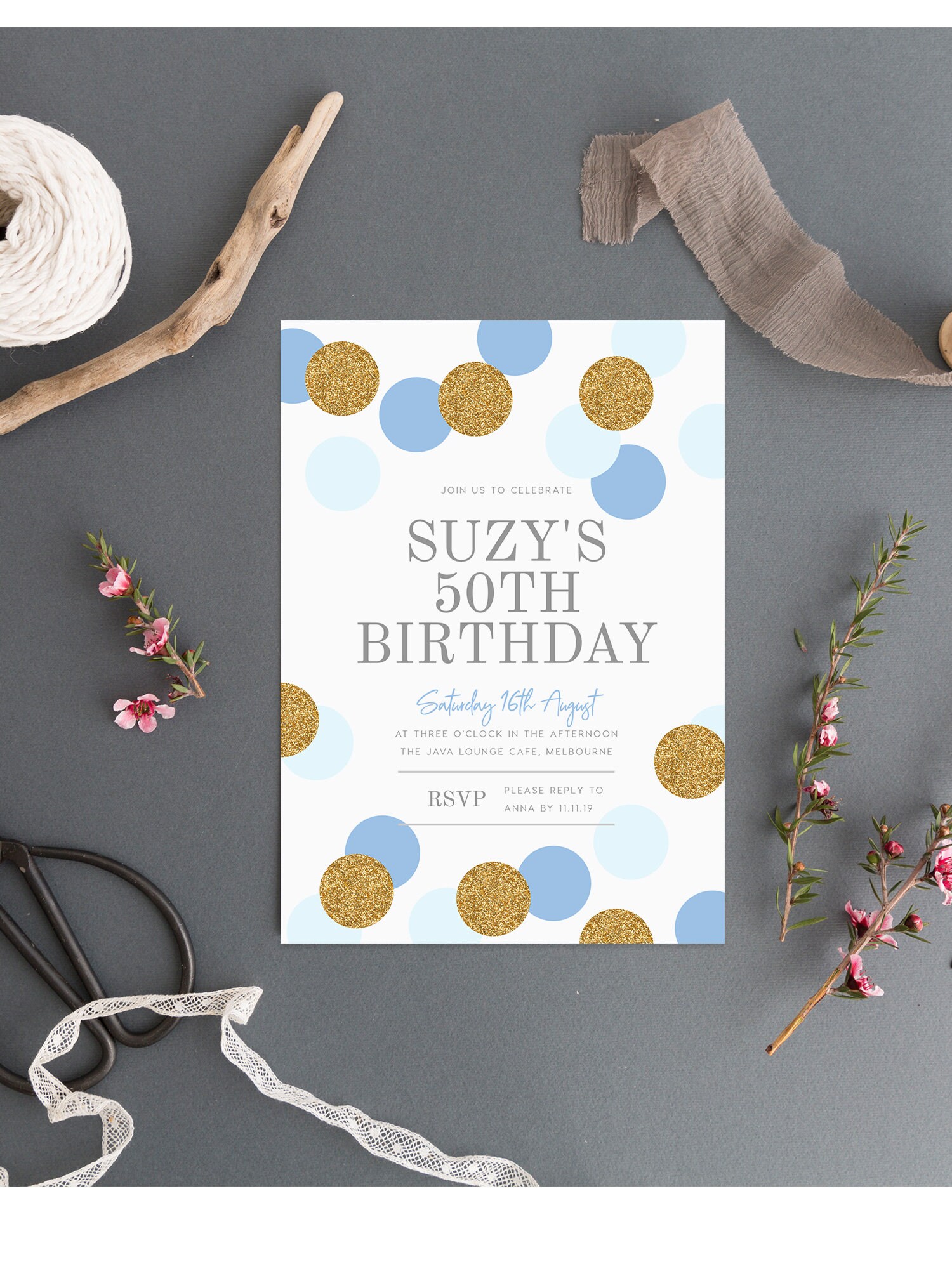 Glitter 50th Birthday Invite Instant Download Fifty Birthday Etsy