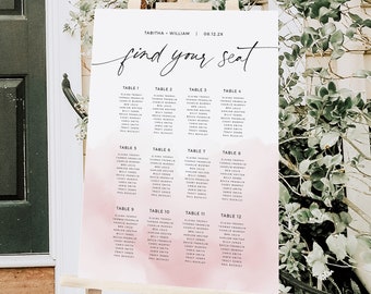 Blush Pink Ombre Wedding Seating Chart Template INSTANT DOWNLOAD Watercolor Plan Sign, Printable, Find Your Seat Sign, Editable - HLW21