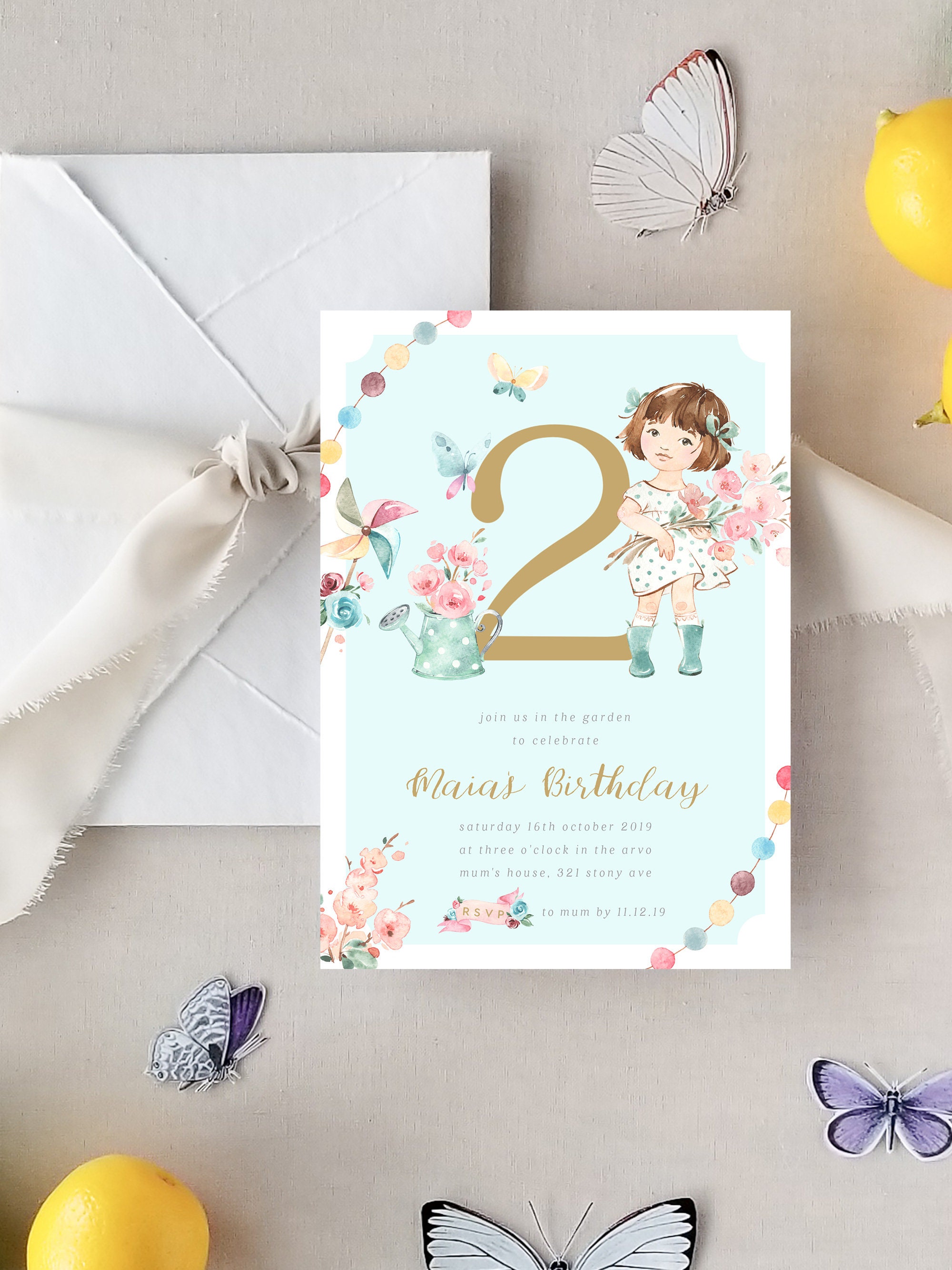Little girl's 2nd Birthday Invitation INSTANT DOWNLOAD Etsy