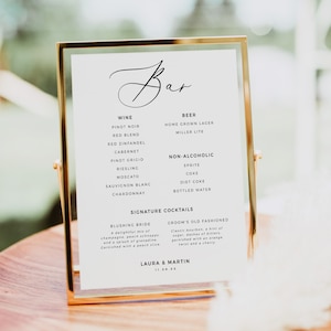 Simple Bar Menu Template, Minimalist Wedding Drink Menu, Modern Printable Wedding Drink Menu, The Bar Sign, Wedding Drinks, 5x7 8x10 - BAS03