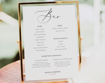 Simple Bar Menu Template, Minimalist Wedding Drink Menu, Modern Printable Wedding Drink Menu, The Bar Sign, Wedding Drinks, 5x7 8x10 - BAS03