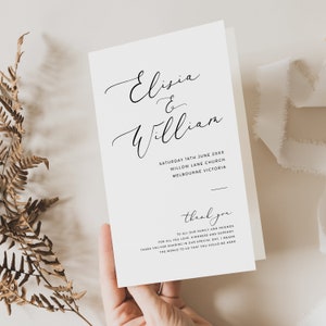 Church Wedding Printable Program, Folded Minimalist Wedding Program Template, Modern Order of Service, Catholic Ceremony, Christian - BAS03