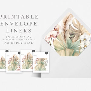 5x7 Envelope Liner Template with Printable Wedding Vellum Overlay, Euro and Square Flap, Print at home DIY, Boho Floral - HLW14 image 2