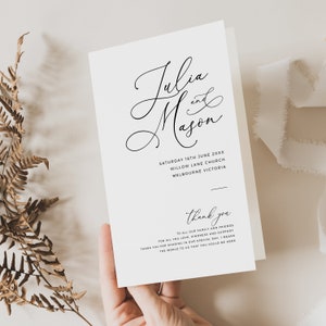 Church Wedding Printable Program, Folded Minimalist Wedding Program Template, Modern Order of Service, Catholic Ceremony, Christian - BAS04