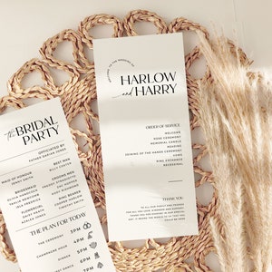 Minimalist Wedding Printable Program, Slim Long Simple Modern Program Template, Order of Service, Catholic Ceremony, Christian - HLW11