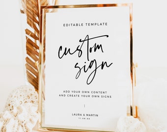 Elegant Custom Sign Template, Create Your Own Sign, Minimalist Editable Printable, Customizable Boho Wedding Signage 8x10 5x7 - BAS02