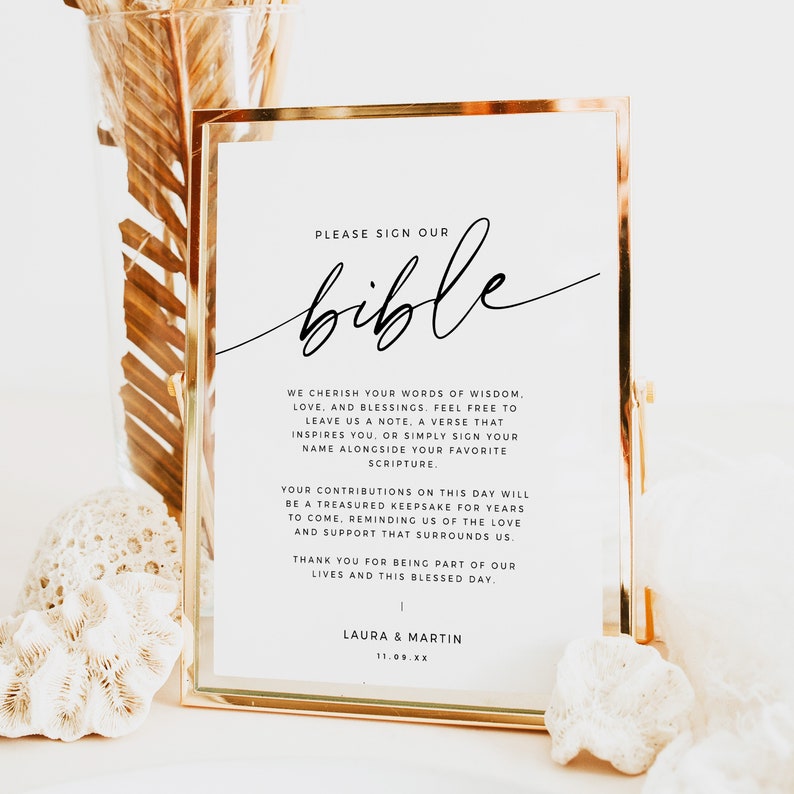 Sign Our Bible Sign, Printable Wedding Christian Guestbook, Minimal Bible Verse Sign, DIY Wedding Reception Signage 8x10 5x7 BAS01 画像 3