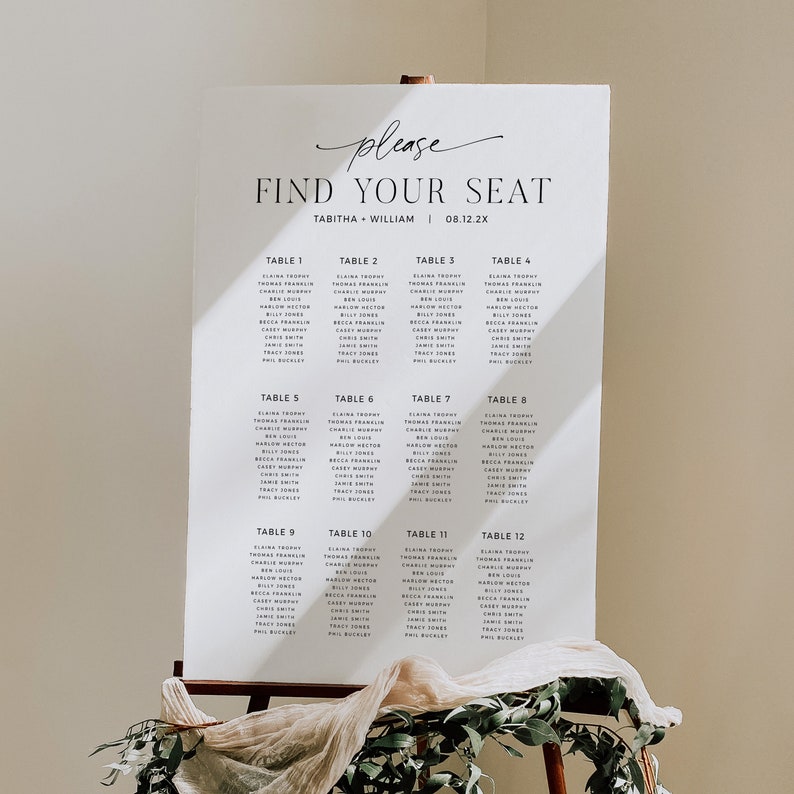 Minimalist Wedding Seating Chart Template INSTANT DOWNLOAD Modern Simple Wedding Plan Sign, Printable, Find Your Seat Sign, Editable BAS10 image 1